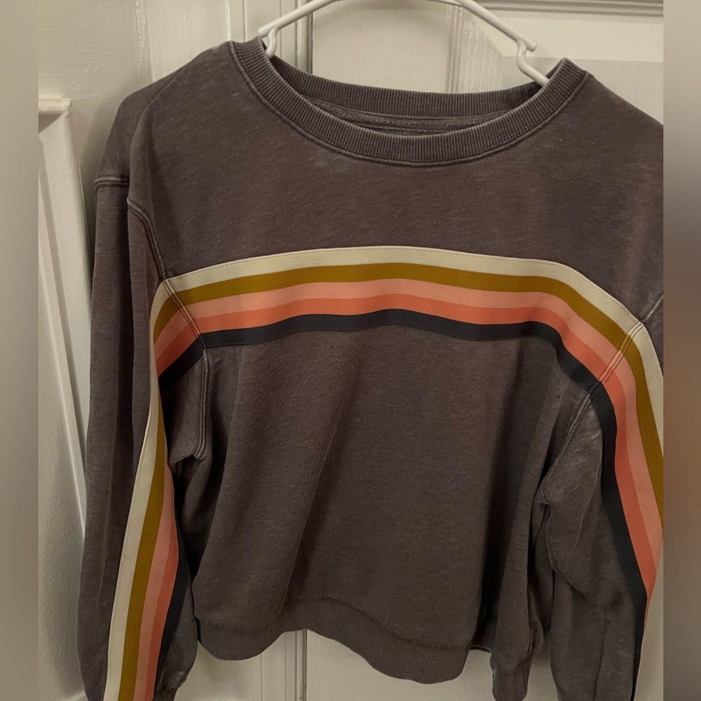 Dark grey striped crew neck sweatshirt